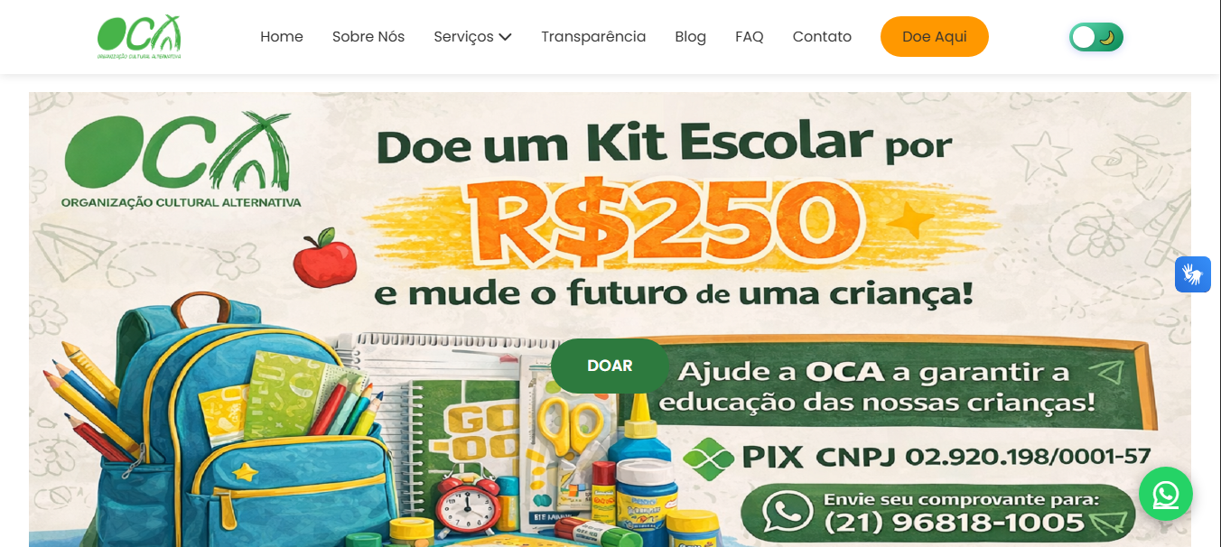 Projeto OCA Site institucional desenvolvido por Paulo Amorim em Brusque